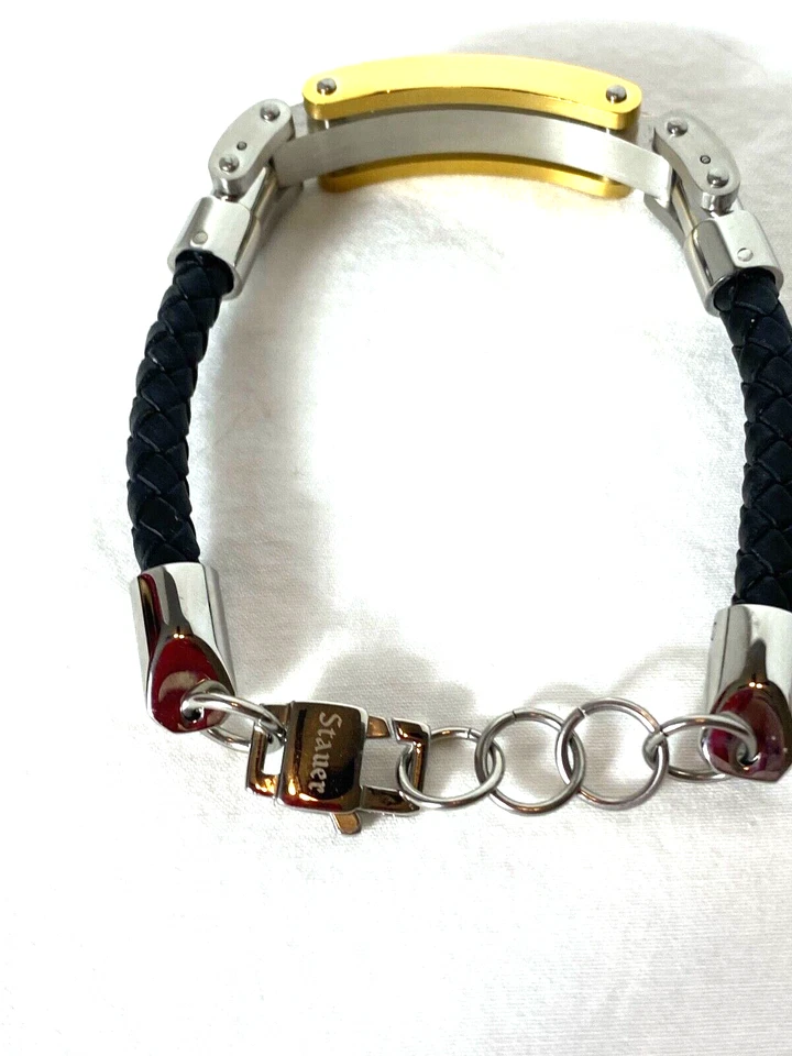 Браслет Stauer тканый кожаный нержавеющая сталь и ион позолота синяя шпинель - Изображение 4 из 4