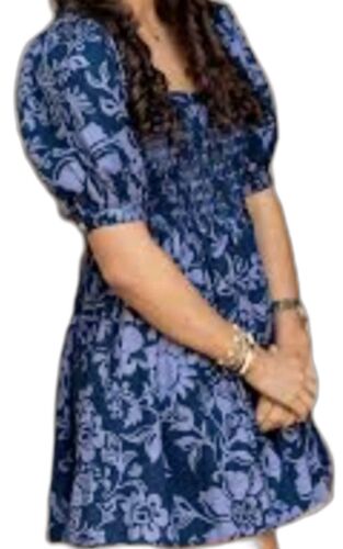 Free People Delilah blue floral puff sleeve smocked backless Mini Dress M NWT