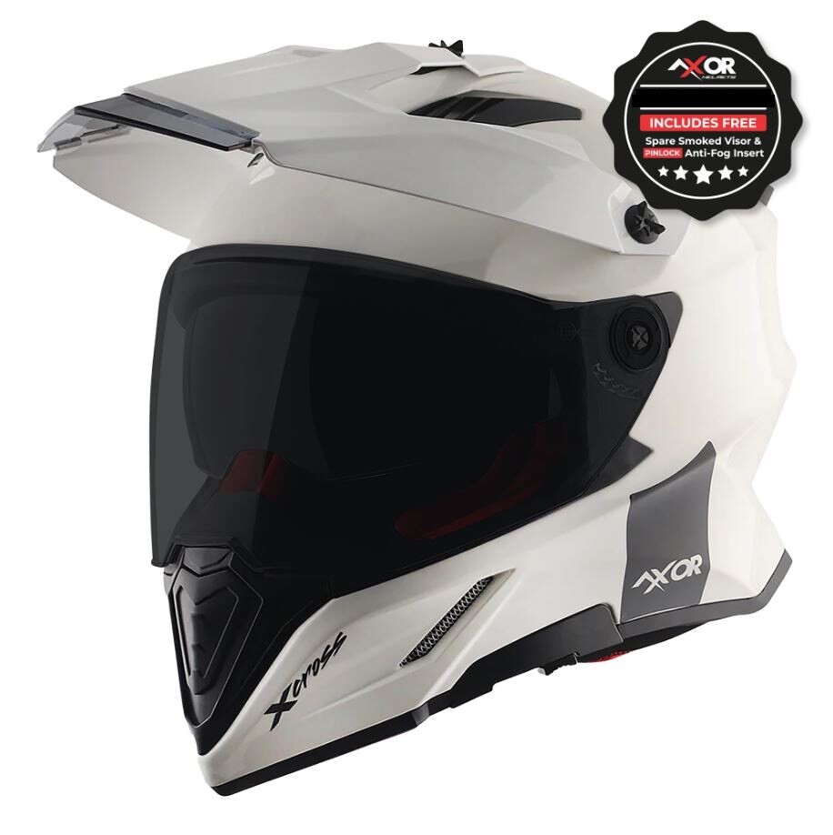 Axor X-Cross Adventure Dual Sport Helmet White Gloss, Free Smoke