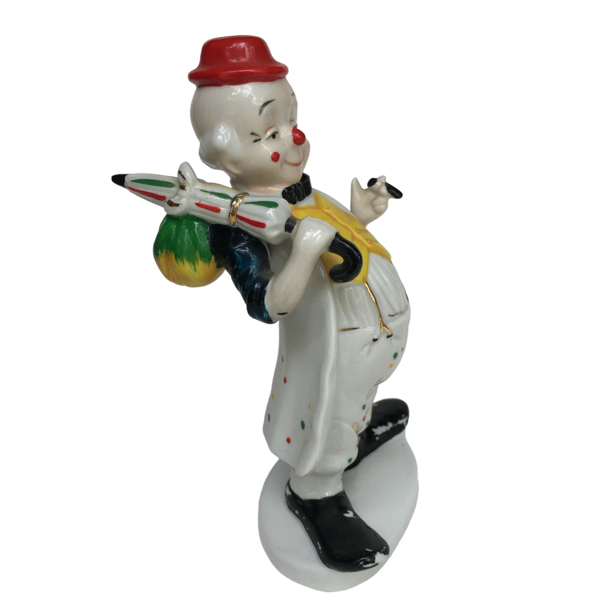 NANCO Vintage Porcelain Hobo Clown Figurine Gloss Gold Trim 6.75&