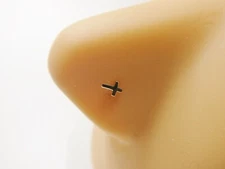 14K REAL SOLID YELLOW GOLD TWIST POLISH CROSS NOSE RING