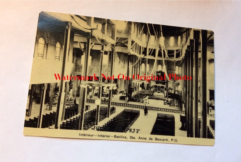 Antique Photogelatine Engraving Ste. Anne De Beaupre Basilica Quebec Canada 1937