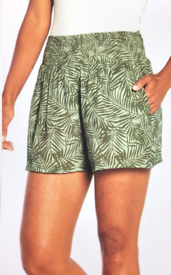 NWT Three Dots Women's Printed Pull On Printed Shorts Green Size M $40 2HL143