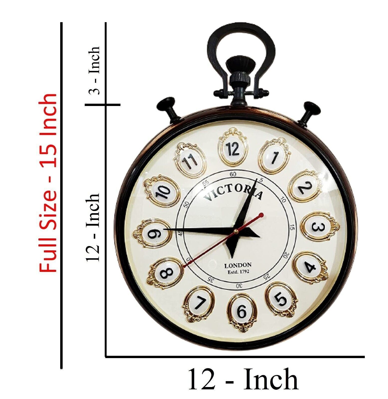 Handmade 15" Wooden Wall Clock Antique Wall Decorative Big Size Clock Gift Item