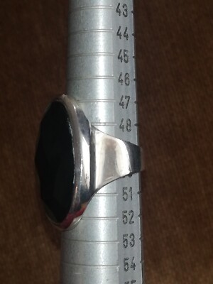 Bague Ancienne En Argent 925 Avec Onyx Noir - Taille 52, Occasion, Style Vintage