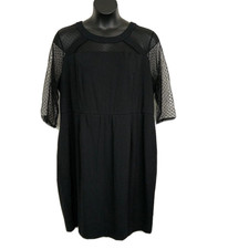 Lane Bryant Womens sz 24 Shift Dress Solid Black Sheer Half Sleeve Zip Back