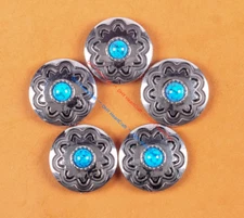 10PC 30MM Blue Turquoise Flower Western HeadStall Saddle Silver Concho Screwback