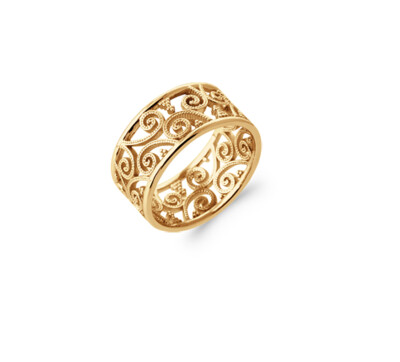 Bague en Plaqué Or 18 carats Anneau Ajouré Motif Filigrane