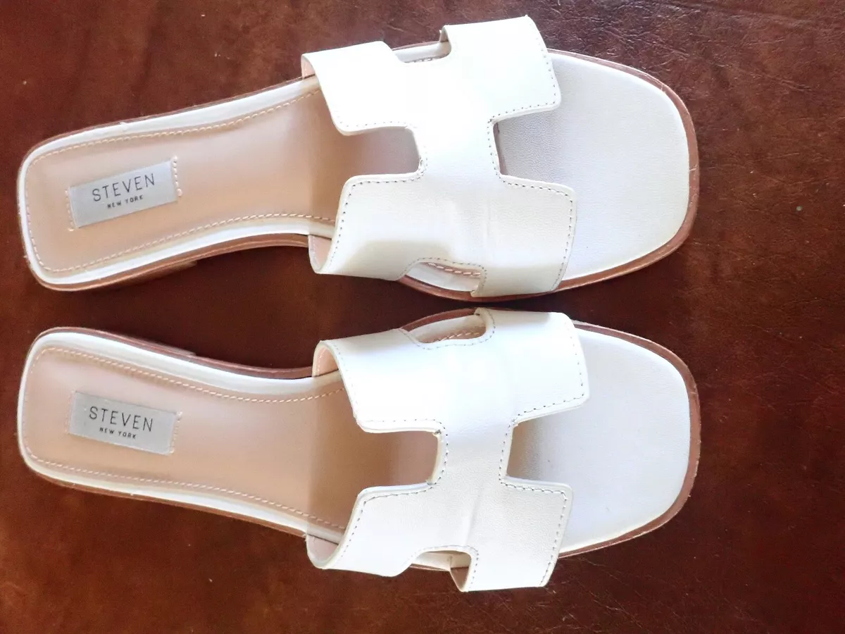 Steven New York Hadyn White Leather Sandals Women s Size 9M eBay