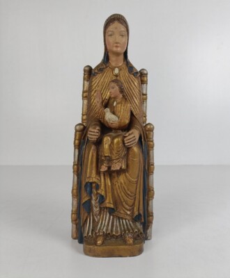 Vintage Statue Of our Lady Sedes Sapientiae with Infant Child Leuven Belgium Res