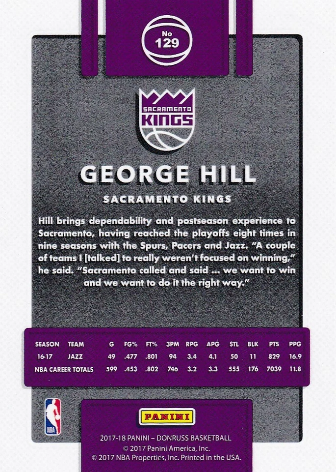 Donruss Purple Parallels 2017-18/199 George Hill Bucks Cavaliers - P3268 Foto 2 de 2