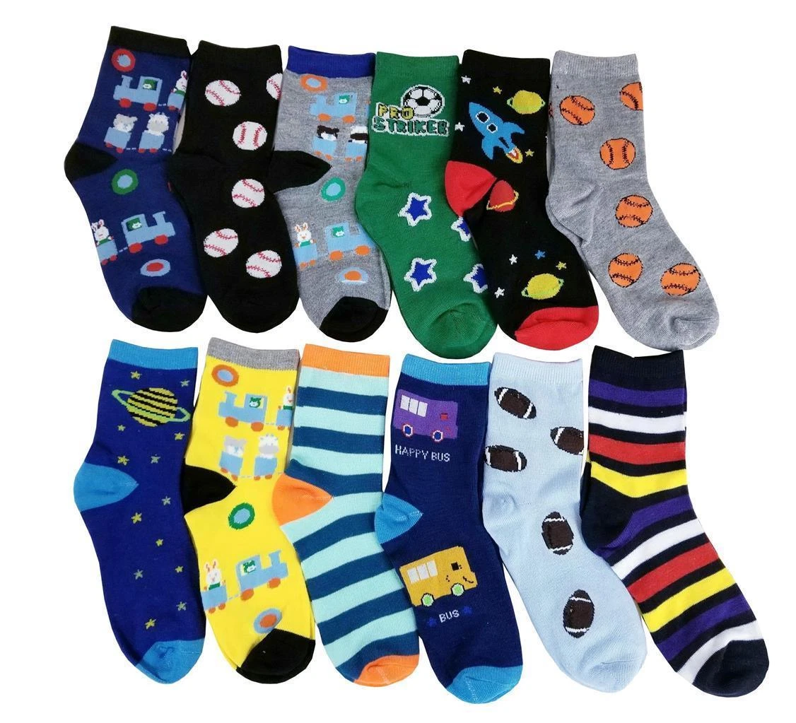 Different Touch 12 Pairs Kids Christmas Assorted Novelty Design Crew Socks
