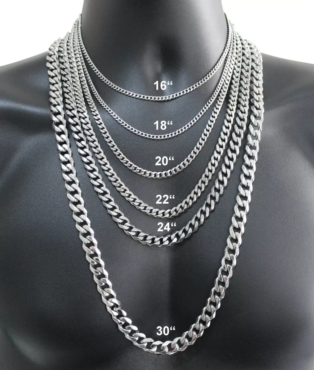 Stainless Steel Cuban Curb Chain Silver 16"-30" Men