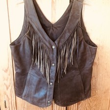 Women's L Indian Motorcycle Leather Vest Fringe Brown