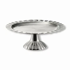 $180 Mary Jurek Silver Silhouette Scalloped Cake Serving Stand Pedestal Platter