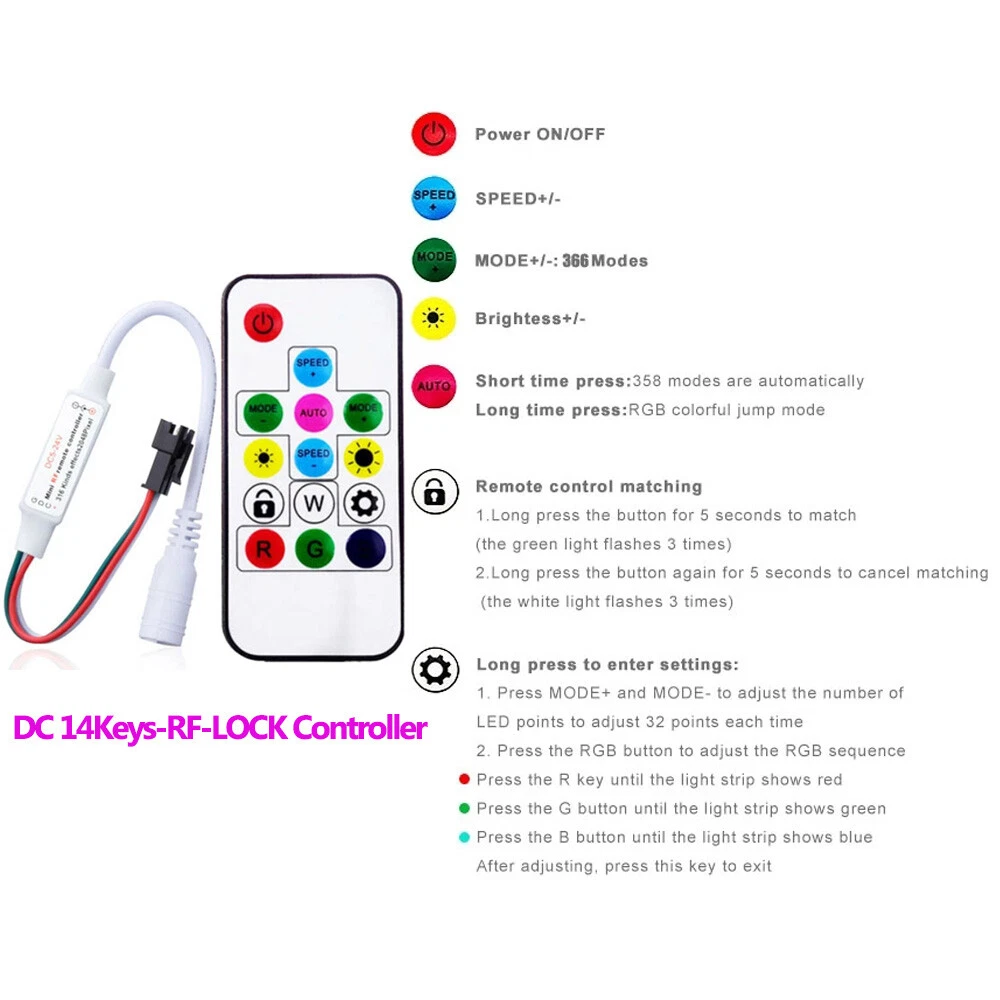 WS2811 WS2812B LED Pixels Strip Light Controller USB DC RF Remote Controller - Picture 8 of 38