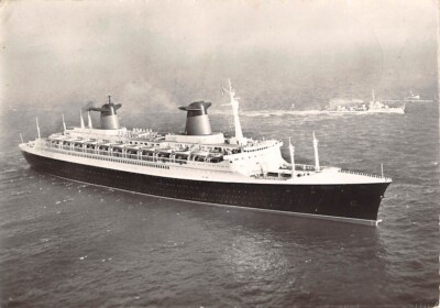 SS ILE DE FRANCE ~ C. G. T. SHIP LINE, REAL PHOTO PC ~ used from Brazil 1953