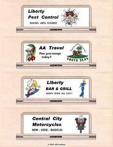 Roadside billboards HO or OO scale signs #21, AA Travel/Motorcycles/Bar & Grill