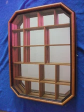 Octagonal Wood Wall Hanging Curio Display Cabinet with Glass Door, Mirrored Back