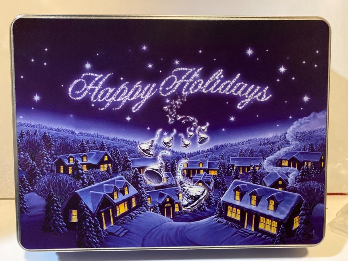 Happy Holidays Hershey Kisses Tin with Lid x x inch Collectible  Gift