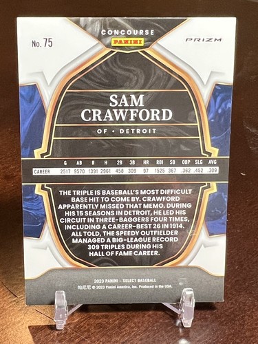 2023 Panini Select Concourse Level - Tricolor Prizm Sam Crawford - Detroit - Picture 2 of 2