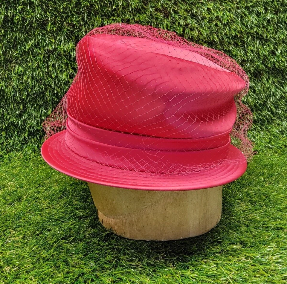 De colección Sears Millinery Roebuck & Co Rosa Caliente Con Red Sombrero Hecho en Unión Pequeño Foto 2 de 4