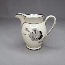 Vintage KPM Kobenhavns Porcellains Maleri Creamer Gray Rose Silver Trim Pitcher