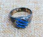Vintage Southwest Style Mexican Sterling Silver Ring Crushed Turquoise Inlay
