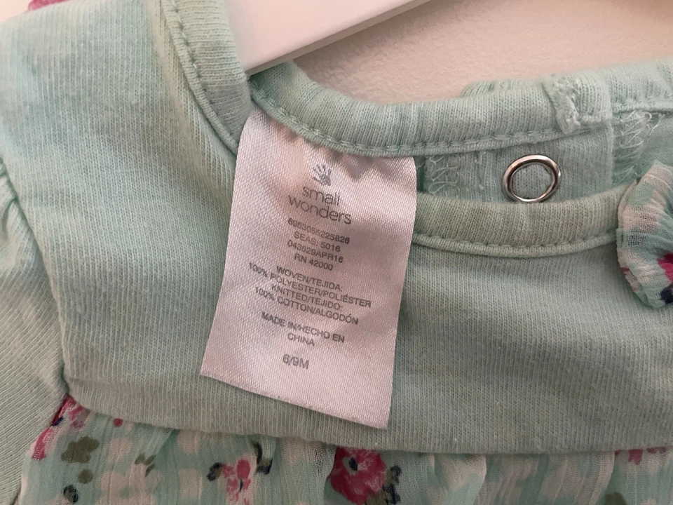 Small Wonders Baby Girl Pink Floral Tiered Polyester Long Sleeve Shirt Mint 6/9M - Image 2 of 4