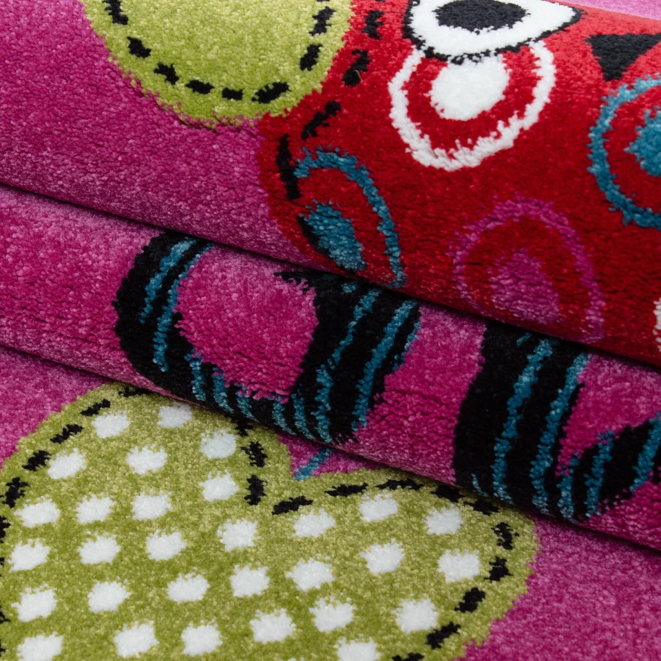 Kinderteppich Kinderzimmer Eulen Schmetterling Herz Muster Pink Gruen Blau Rot - Bild 4 von 4