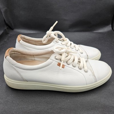 ECCO Soft Leather Sneakers White Women 41 / 10 Vintage Made in Europe Comfort