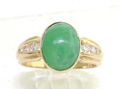 Jade Brillant Ring 750 Gelbgold 18Kt Gold Jade 3ct 6 Brillanten VVS  Zertifikat - Bild 1 von 4