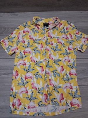 Abercrombie & Fitch Button Up Hawiian Shirt Size Large Yellow Pink Green Floral
