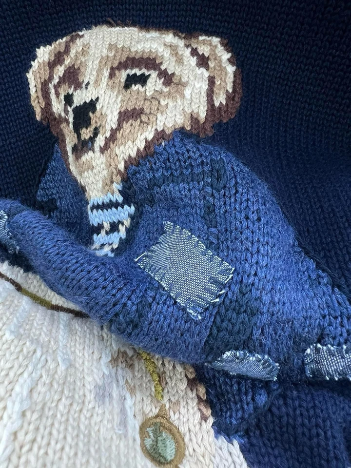 Polo Bear Crewneck Sweater BLUE Ralph Lauren Bear Motif cotton Jumper sz M Women - Image 4 of 4
