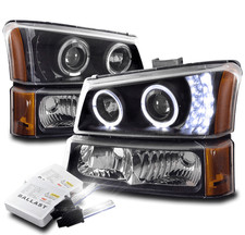 For Chevy 2003-2006 Silverado Black Halo Led Projector Headlights Bumper6k Hid