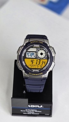 Casio Retro Digital Men s Watch Blue & Yellow World Time Illuminator Vintage