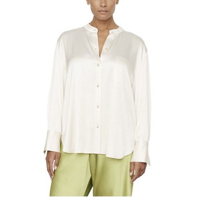 Vince 3X Womens Blouse Top Pampas Satin Relaxed Fit Band Collar Long Sleeve $395