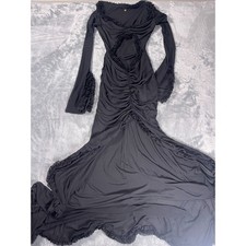 AFRM Maxi Dress XXS Black Cutout Ruffle Long Bell Sleeve Gown
