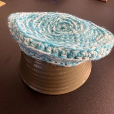 Handmade Baby Toddler Hat Crochet Beret Blue Two-tone Spiral Pastel Yarn