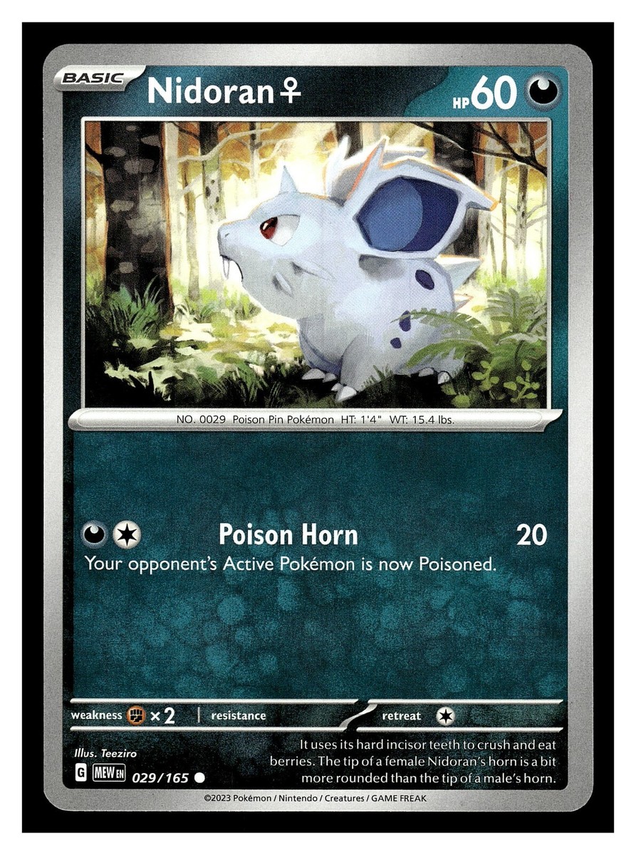 rare nidoran pokemon card Cards & Artwork The item may be similar but not exactly the same as the image (e.g Pokemon Nidoran F 029/165 Scarlet