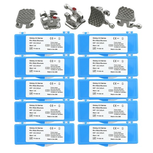 10 Kits Galaxy Dental Orthodontic Metal Twin Bracket Mini MBT 0.022" 345w/h 5-5 - 第 1/11 張圖片