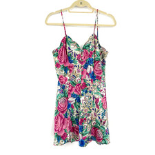 Victoria  s Secret Mini Slip Dress M Gold Label Spaghetti Strap Button Floral VTG