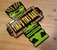 Tiki Bar mask idol green 3D routed wood Island Beach pool plaque sign