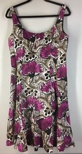 Women's Dress NINE WEST Sleeveless PURPLE BLACK TAN FLORAL Scoop Fit & Flare 14