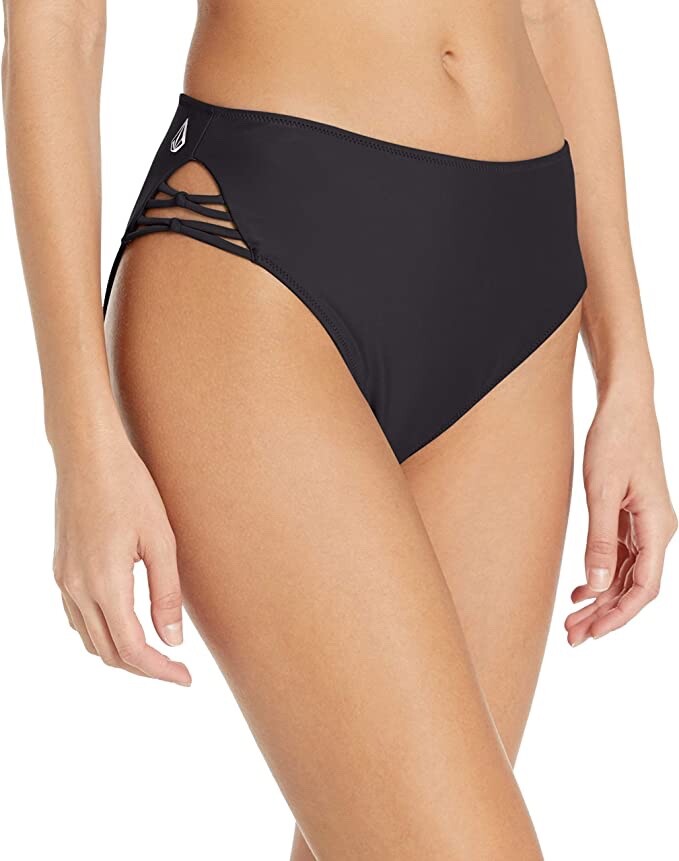 Volcom Women's Standard Simply Solid Retro Bikini Bottom Black Size XS