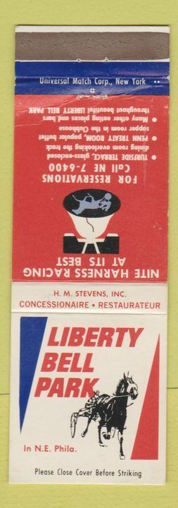 Matchbook Cover - Liberty Bell Park Horse Racing Philadelphia PA