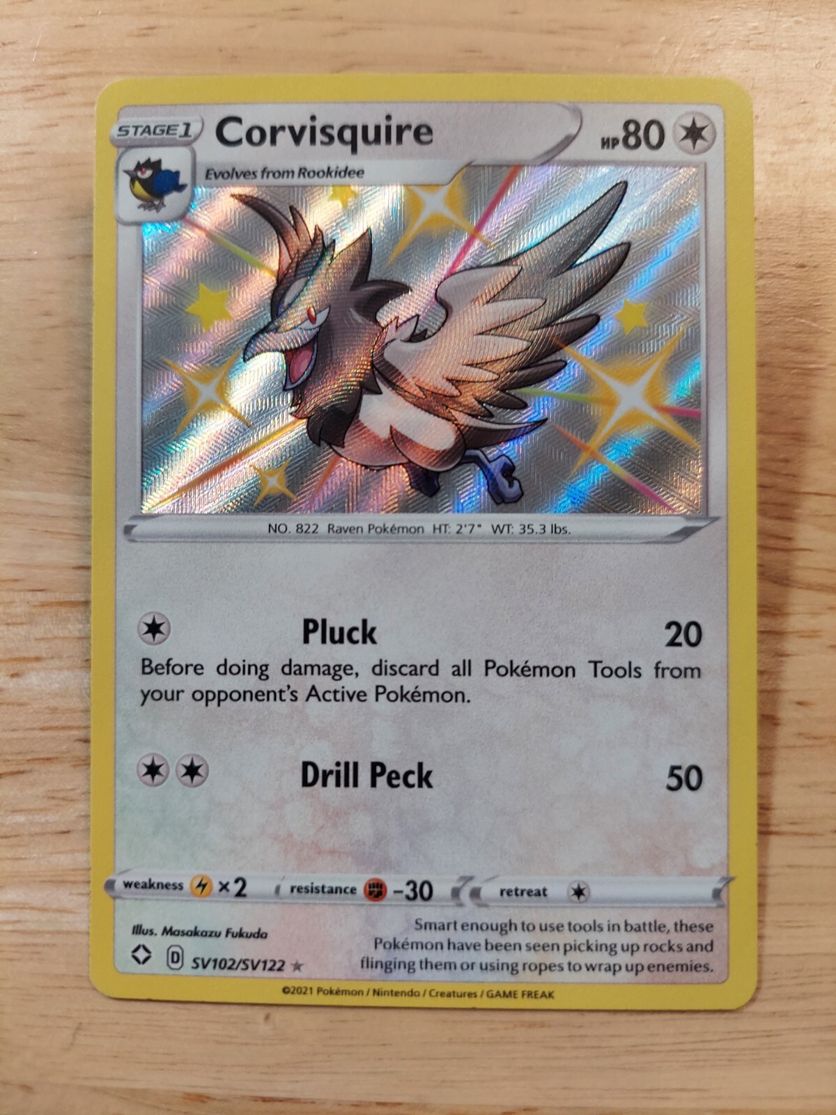 Corvisquire SHINY SV102/SV122 Shining Fates NM Holofoil Rare Pokemon Card