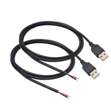 2pcs 1M/3.3FT 20AWG USB2.0 Male Plug 2pin Wire DIY USB Pigtail Cable 5V 5A