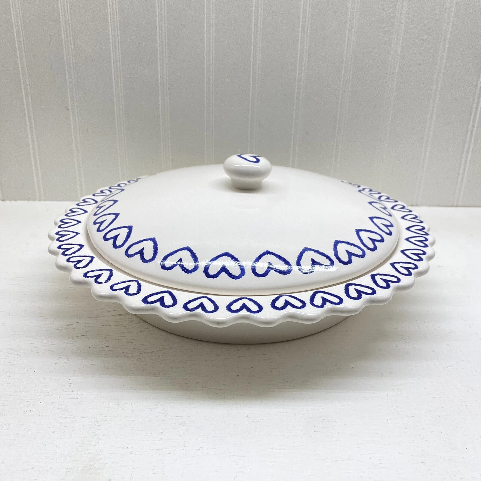 Two Bears Pottery Heart Stamped Pie Plate With Lid