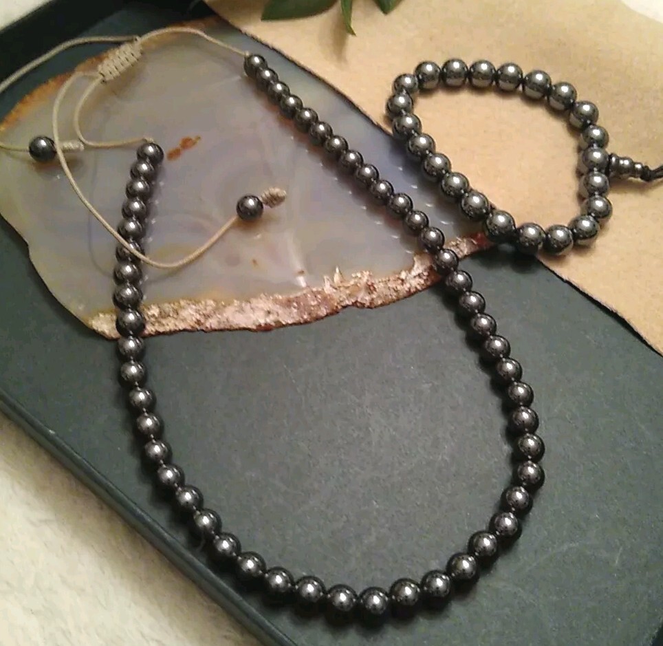 Real HEMATITE Stone Bead Adjustable Necklace AND … - image 8